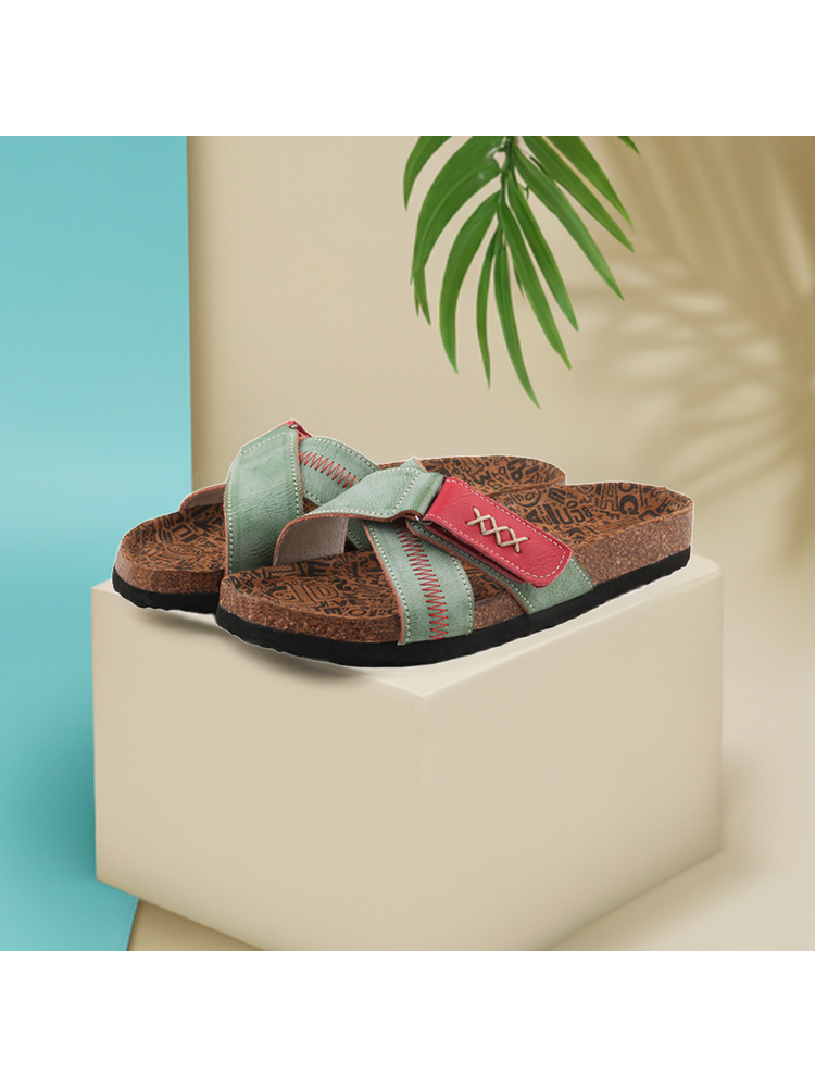 MA EYES Cross Open-Toe Leather Sandals  Jump Stitch Lightweight Summer