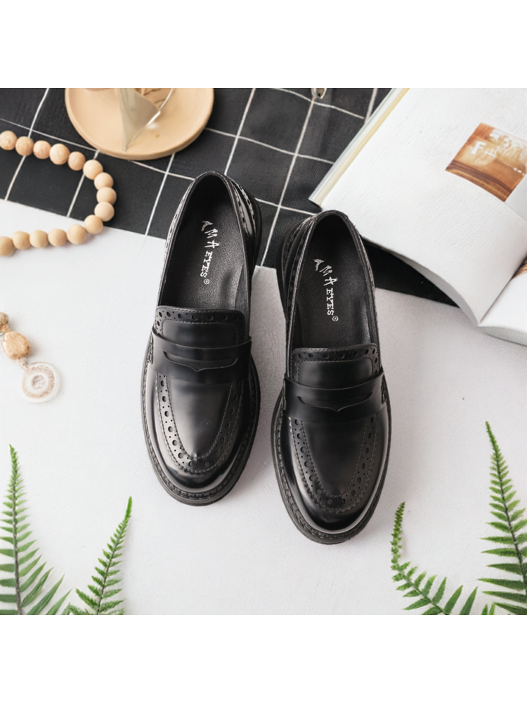 TMA EYES Leather Platform Loafers | Chunky Round Toe Slip-On British Style