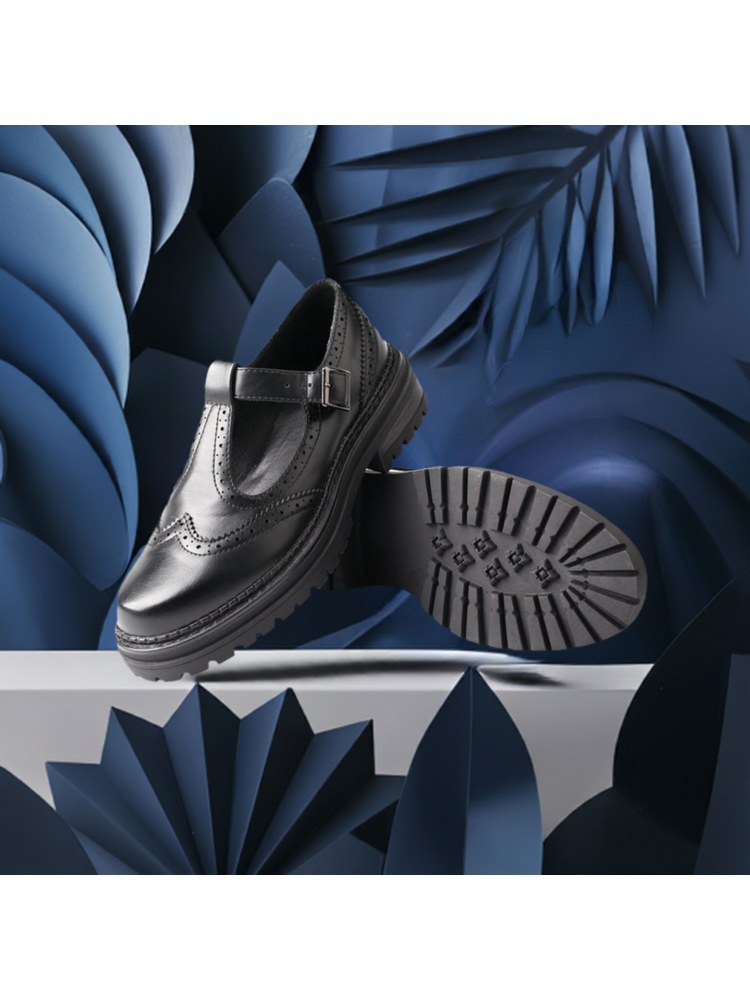 TMA EYES Platform Loafers Chunky T-Strap Hollow Round Toe Vintage Shoe