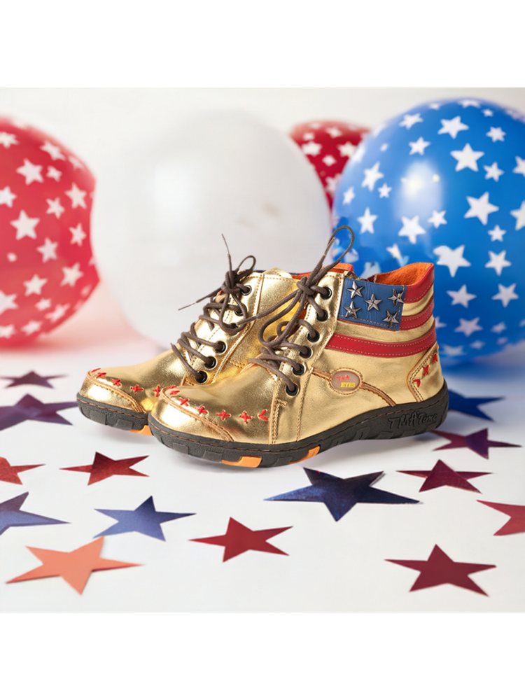 TMA EYES Hand-Stitched Ankle Boots  Stripe Patchwork Casual Sports Women's