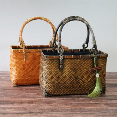Handwoven Retro Bamboo Tote Handbag