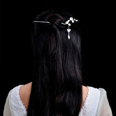 Sterling Silver 5 Plum 2 Pearl Crystal Hairpin