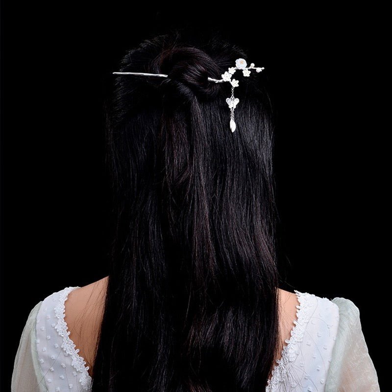 Sterling Silver 5 Plum 2 Pearl Crystal Hairpin