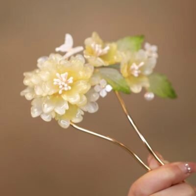 Vintage Chinese Style U Shape Peony Hairpin - Handmade Metal Flower Hair Stick for Hanfu