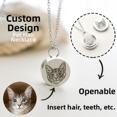 Custom Pet Hair & Ashes Memorial Necklace - Personalized Dog Cat Engraved Photo Pendant Keepsake Gift