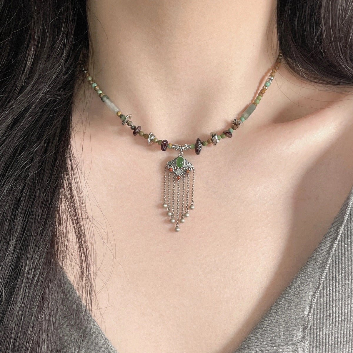 Hetian Jade Ruyi Lock Tassel Necklace
