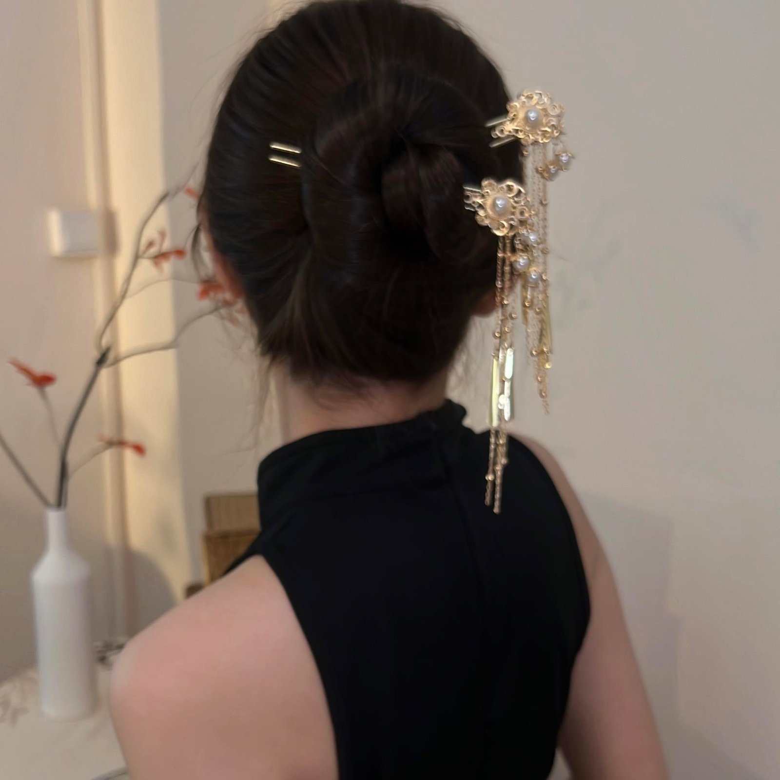 Gold Dunhuang Style U-Shape Tassel Hairpin